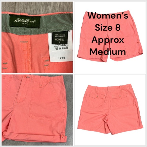 Women’s Eddie Bauer 8 Medium Shorts Ripstop Chino Khakis Pink Bermuda Rolled Hem - Picture 1 of 9